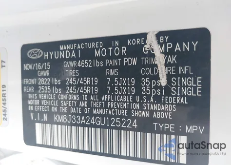 2016 Hyundai Tucson Sport из США, поврежденный, VIN KM8J33A24GU125224